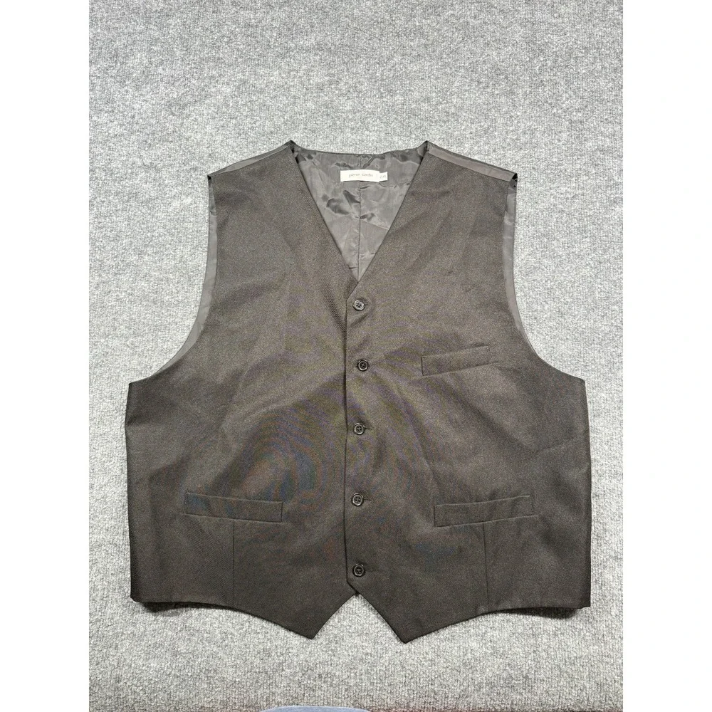 Pierre Cardin Suit Vest Mens 2XL Dark Brown Textured Classic V-Neck Five Button